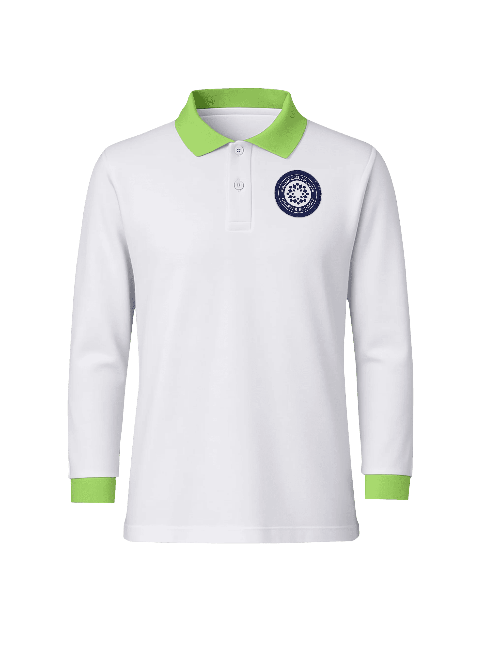 White school polo with lime collar and cuffs